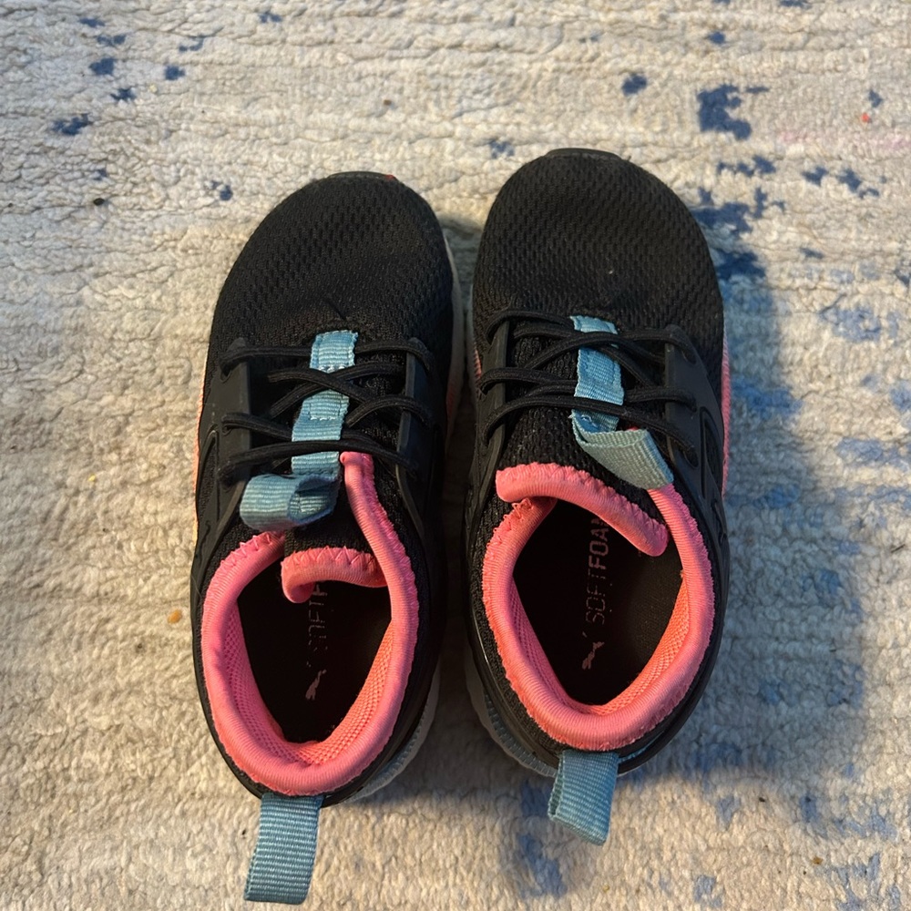 Puma Kids Black Sneakers with Pink Collar & Light Blue Tabs